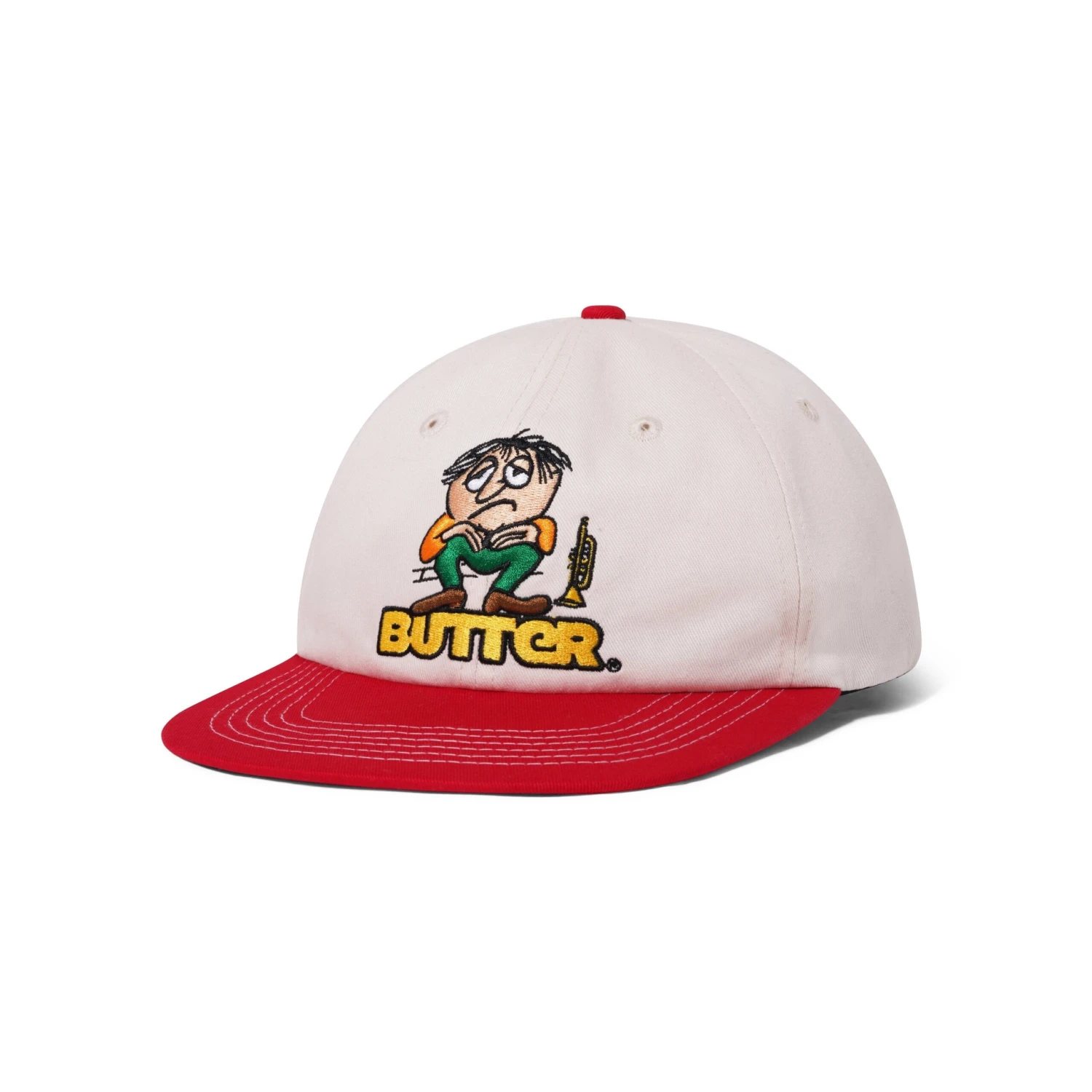 Blues 6 Panel Cap, Natural / Cherry 3 Blues 6 Panel Cap, Natural / Cherry