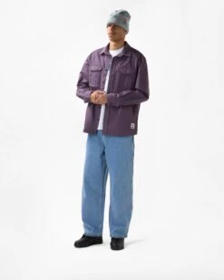 Washed Pocket L/S Shirt, Eggplant -Classic Men Wear Shop Q423 D1 ECOM 4059